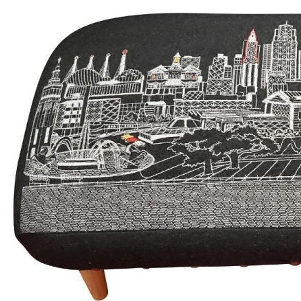 38" Black Wool and Brown Ottoman HomeRoots