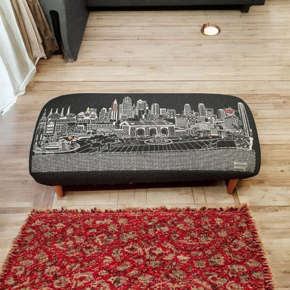 38" Black Wool and Brown Ottoman HomeRoots