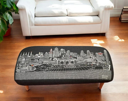 38" Black Wool and Brown Ottoman HomeRoots