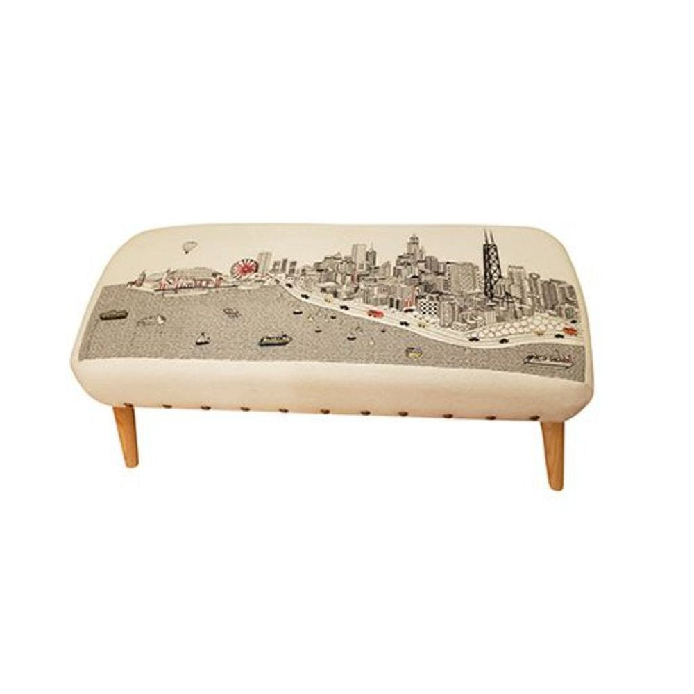 38" Cream Wool and Brown Ottoman HomeRoots