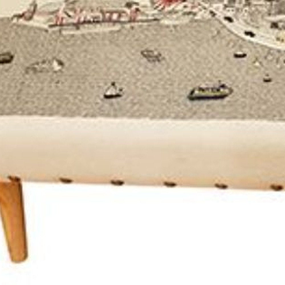 38" Cream Wool and Brown Ottoman HomeRoots