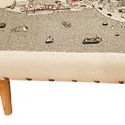 38" Cream Wool and Brown Ottoman HomeRoots