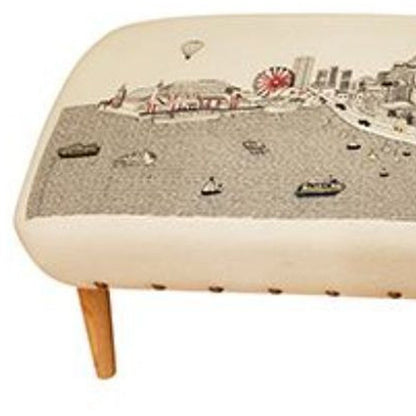 38" Cream Wool and Brown Ottoman HomeRoots