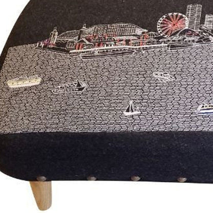 38" Gray Wool and Brown Ottoman HomeRoots