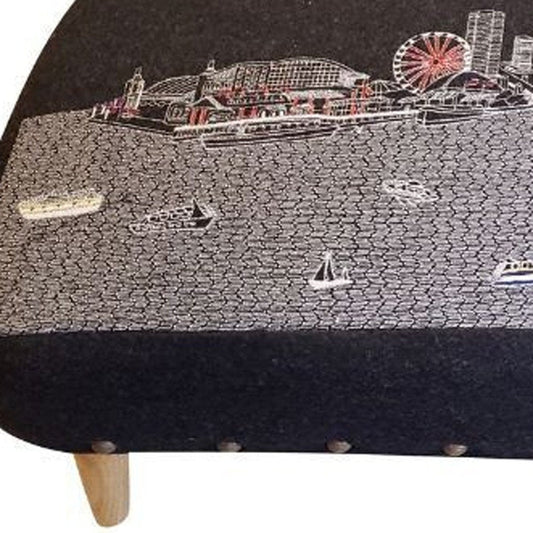 38" Gray Wool and Brown Ottoman HomeRoots