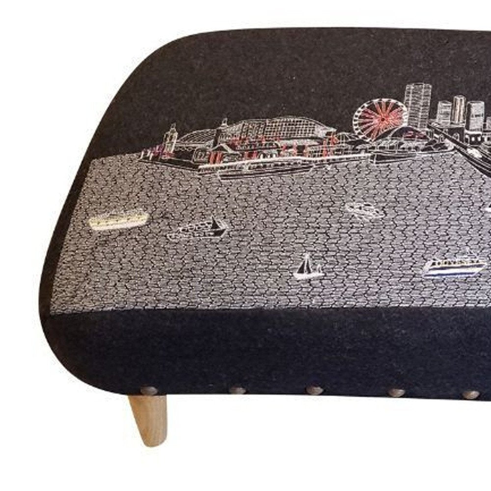 38" Gray Wool and Brown Ottoman HomeRoots
