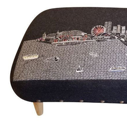 38" Gray Wool and Brown Ottoman HomeRoots