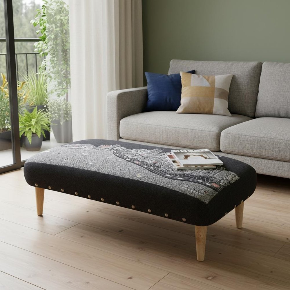 38" Gray Wool and Brown Ottoman HomeRoots