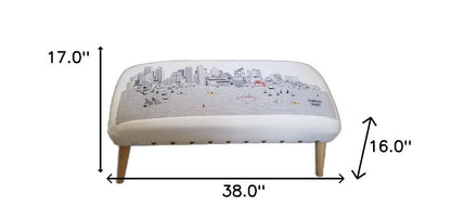 38" Cream And Natural Boston Daytime Skyline Embroidered Ottoman HomeRoots