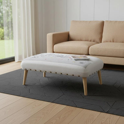 38" Cream And Natural Boston Daytime Skyline Embroidered Ottoman HomeRoots