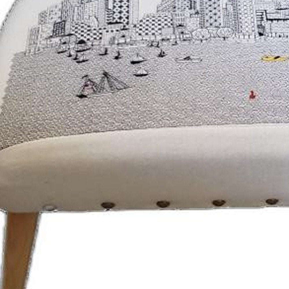 38" Cream And Natural Boston Daytime Skyline Embroidered Ottoman HomeRoots