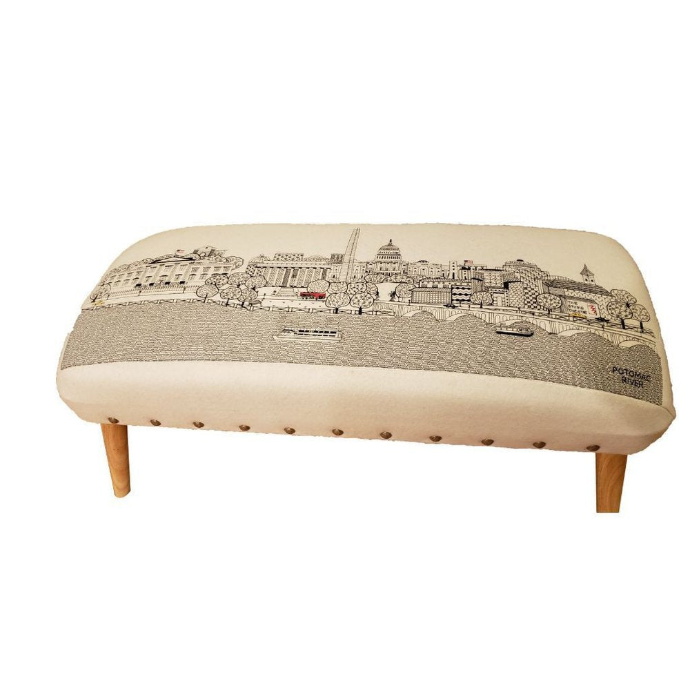 38" Cream Wool and Brown Ottoman HomeRoots