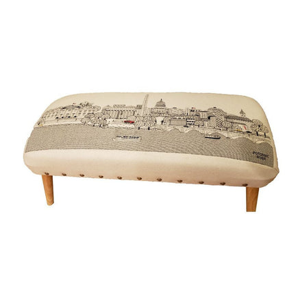38" Cream Wool and Brown Ottoman HomeRoots