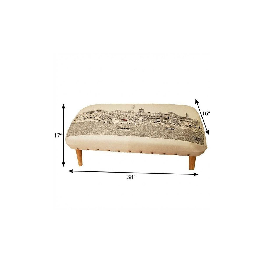 38" Cream Wool and Brown Ottoman HomeRoots