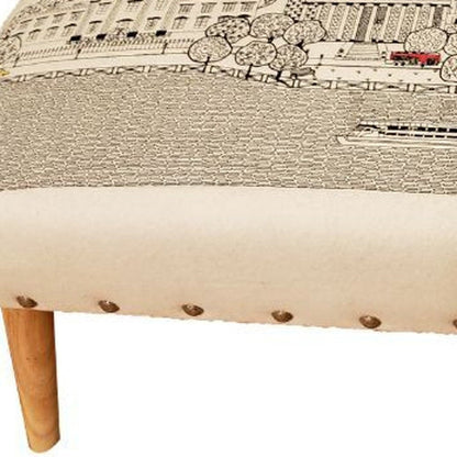 38" Cream Wool and Brown Ottoman HomeRoots