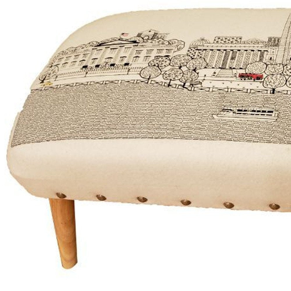 38" Cream Wool and Brown Ottoman HomeRoots