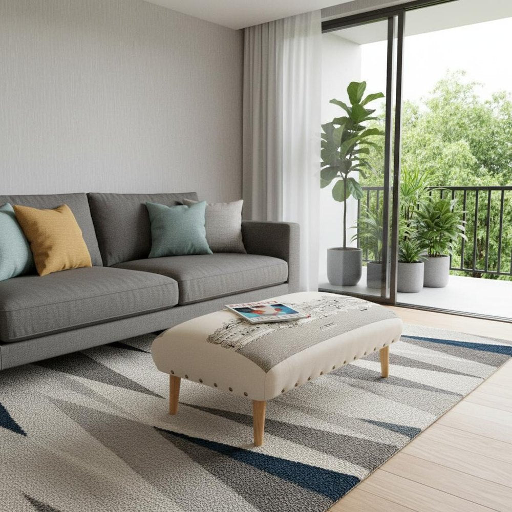 38" Cream Wool and Brown Ottoman HomeRoots