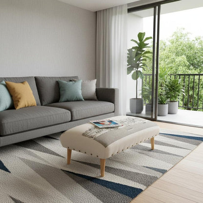 38" Cream Wool and Brown Ottoman HomeRoots