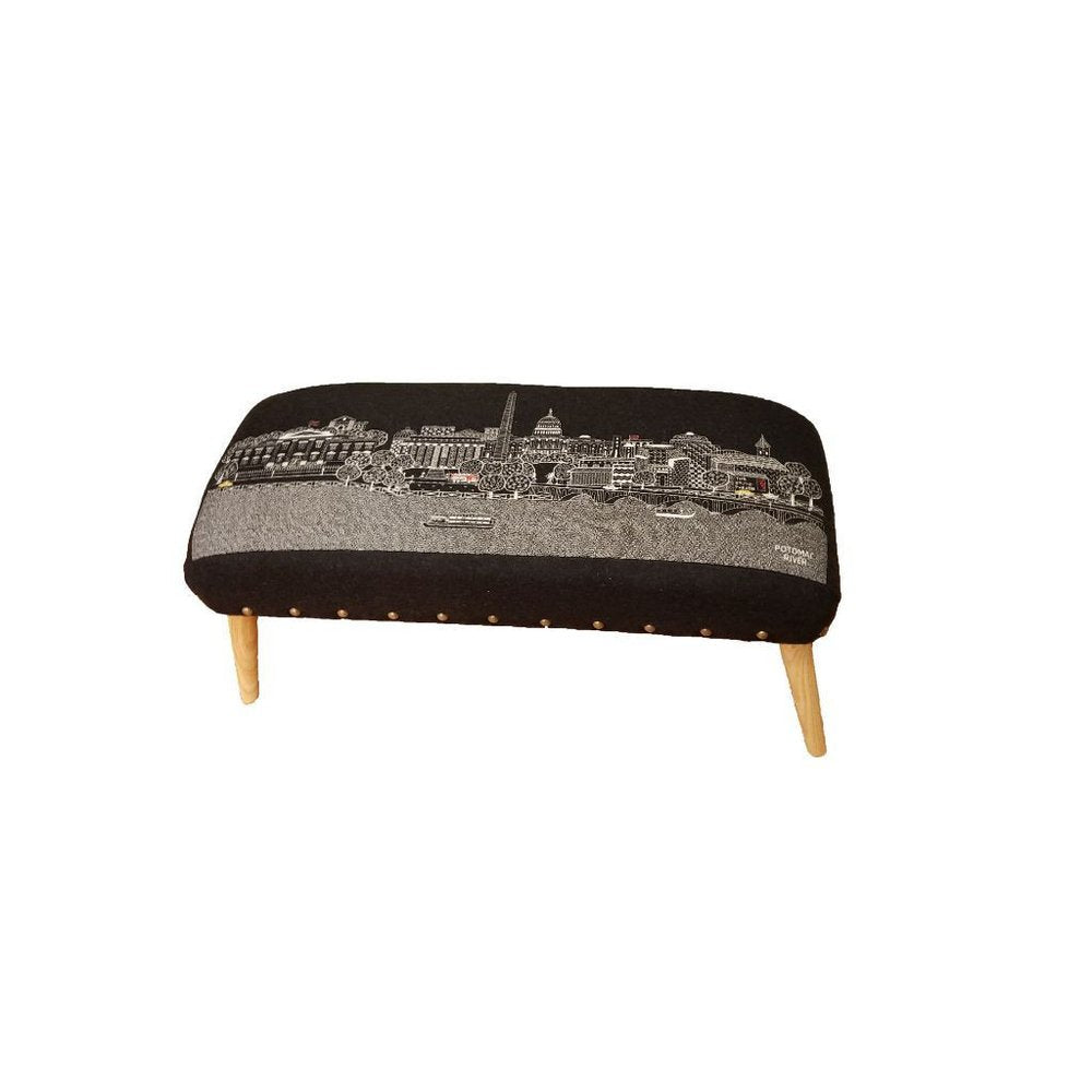 38" Gray Wool and Brown Ottoman HomeRoots