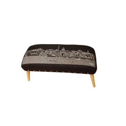 38" Gray Wool and Brown Ottoman HomeRoots