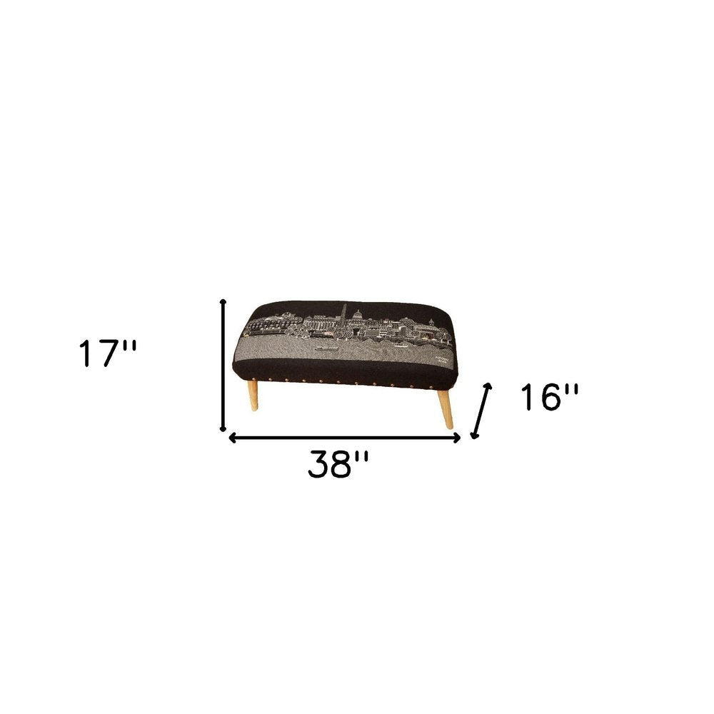 38" Gray Wool and Brown Ottoman HomeRoots