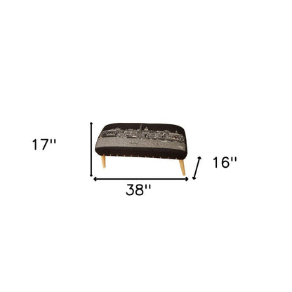 38" Gray Wool and Brown Ottoman HomeRoots