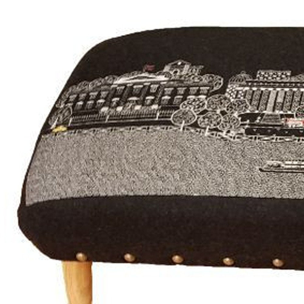 38" Gray Wool and Brown Ottoman HomeRoots