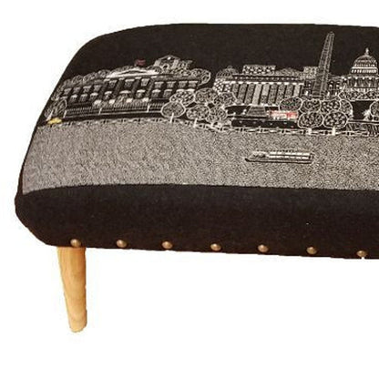 38" Gray Wool and Brown Ottoman HomeRoots