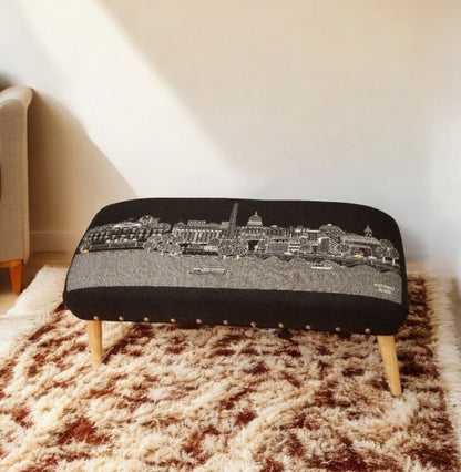 38" Gray Wool and Brown Ottoman HomeRoots