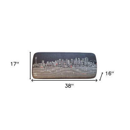 38" Gray Wool and Brown Ottoman HomeRoots