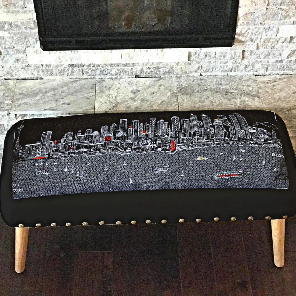 38" Gray Wool and Brown Ottoman HomeRoots