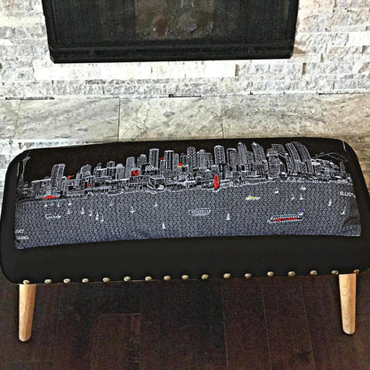 38" Gray Wool and Brown Ottoman HomeRoots