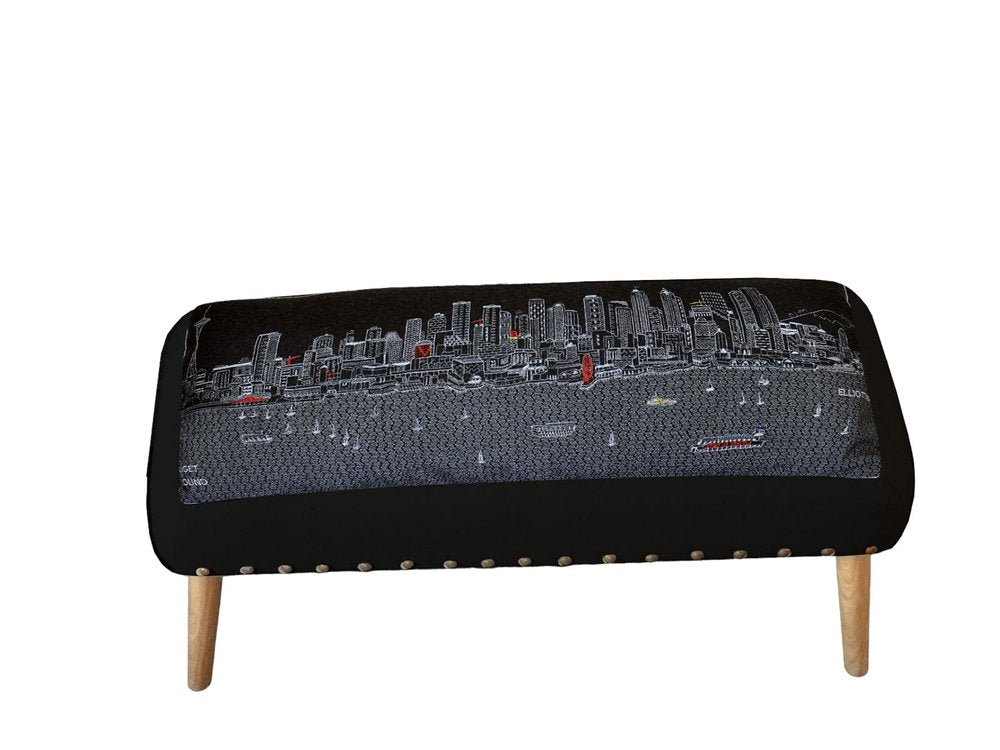 38" Gray Wool and Brown Ottoman HomeRoots