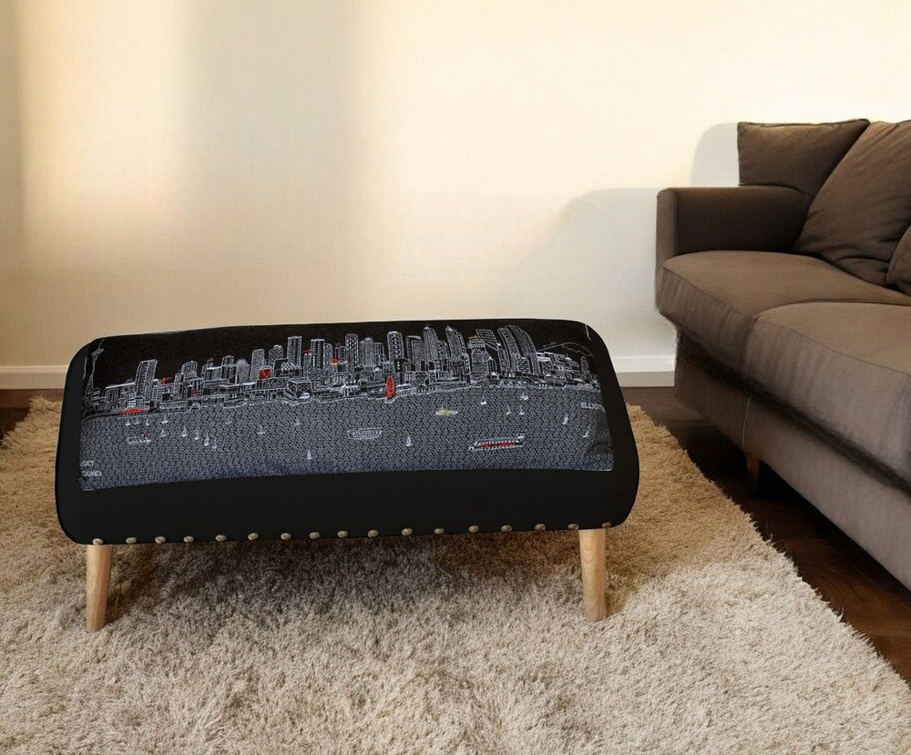 38" Gray Wool and Brown Ottoman HomeRoots