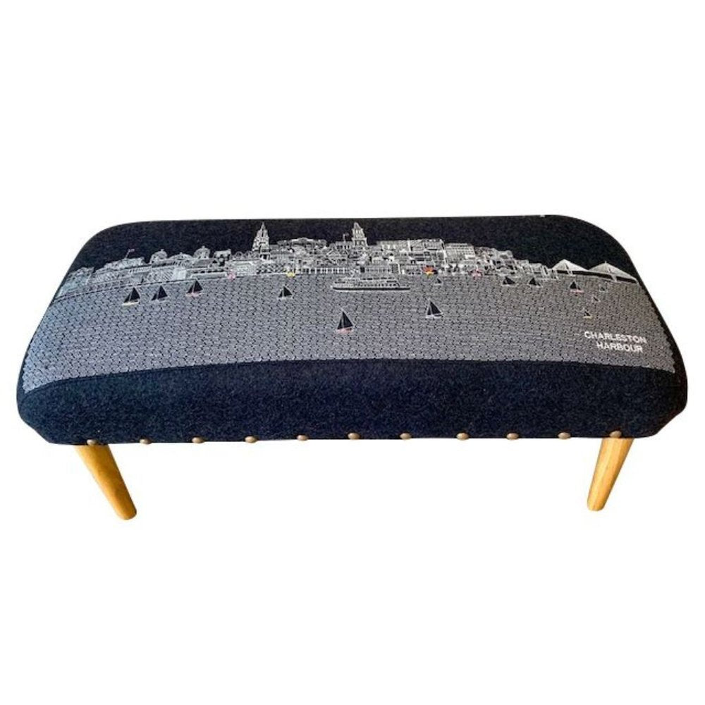 38" Gray Wool and Brown Ottoman HomeRoots