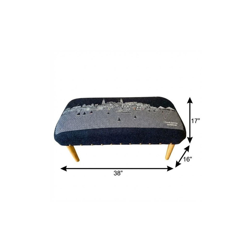 38" Gray Wool and Brown Ottoman HomeRoots