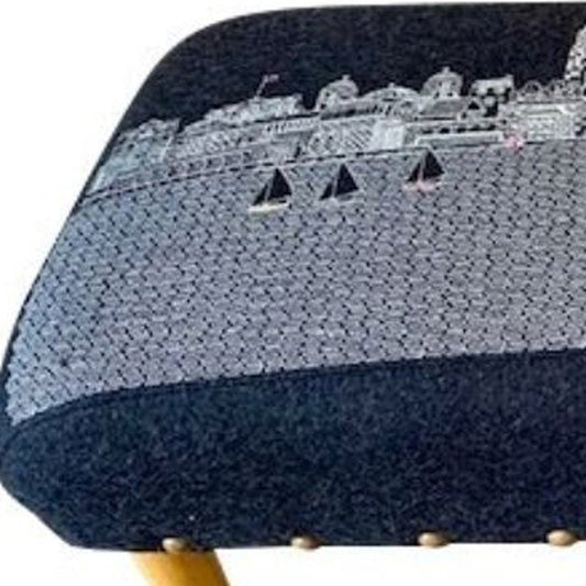 38" Gray Wool and Brown Ottoman HomeRoots