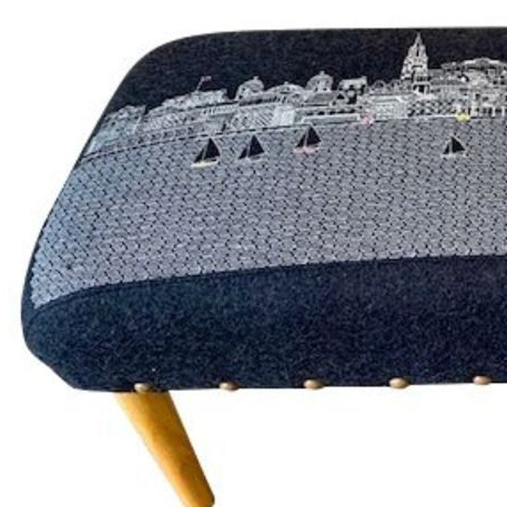 38" Gray Wool and Brown Ottoman HomeRoots