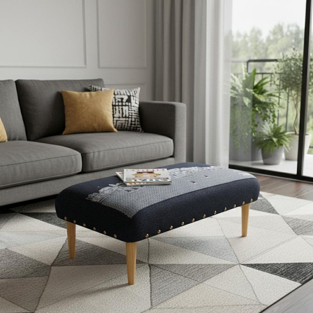 38" Gray Wool and Brown Ottoman HomeRoots