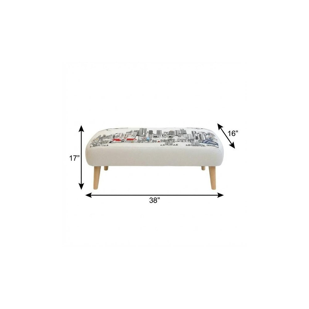 38" Cream Wool and Brown Ottoman HomeRoots