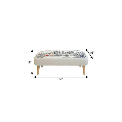 38" Cream Wool and Brown Ottoman HomeRoots