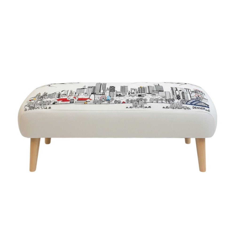 38" Cream Wool and Brown Ottoman HomeRoots