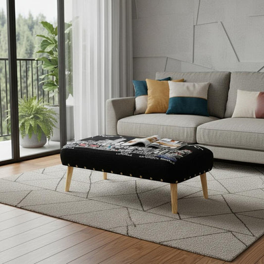 38" Gray and Brown Wool Ottoman HomeRoots