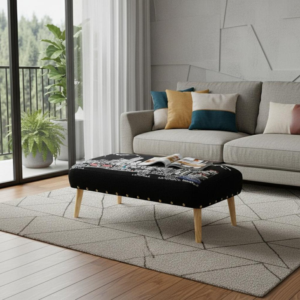 38" Gray Wool and Brown Ottoman HomeRoots