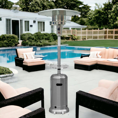 48000 BTU Silver Steel Propane Cylindrical Pole Standing Patio Heater - FurniFindUSA