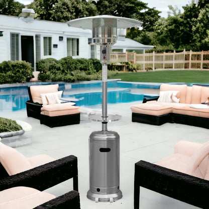 48000 BTU Silver Steel Propane Cylindrical Pole Standing Patio Heater HomeRoots