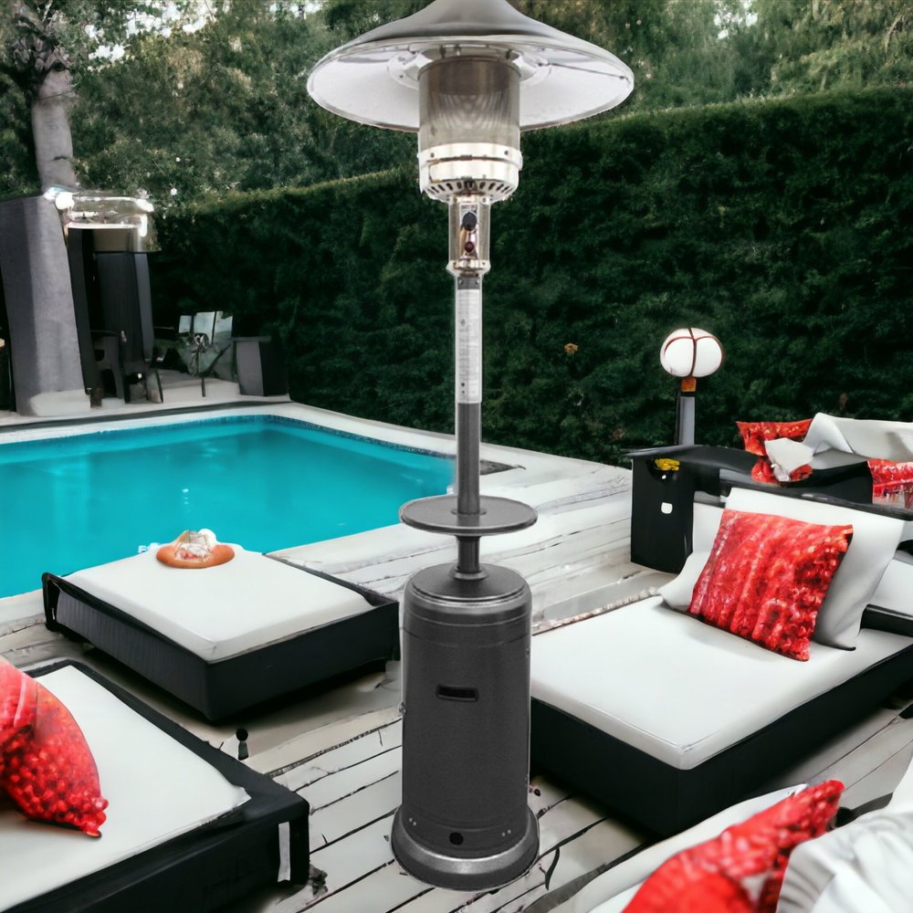 48000 BTU Silver Steel Propane Cylindrical Pole Standing Patio Heater HomeRoots