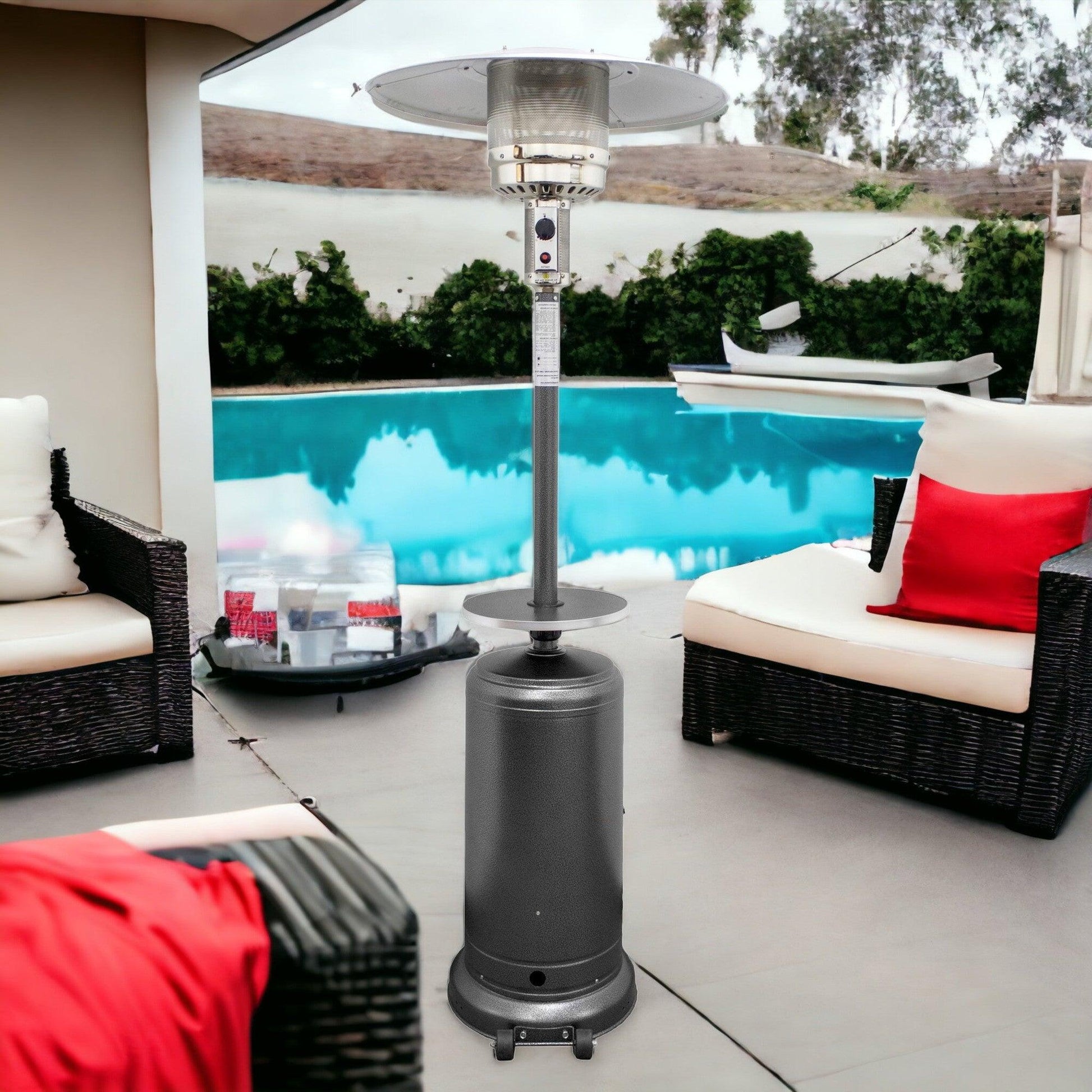 48000 BTU Silver Steel Propane Cylindrical Pole Standing Patio Heater - FurniFindUSA