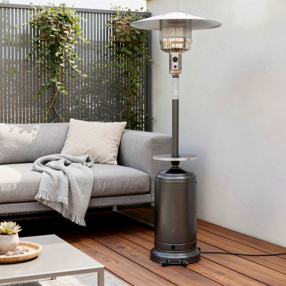 48000 BTU Silver Steel Propane Cylindrical Pole Standing Patio Heater HomeRoots