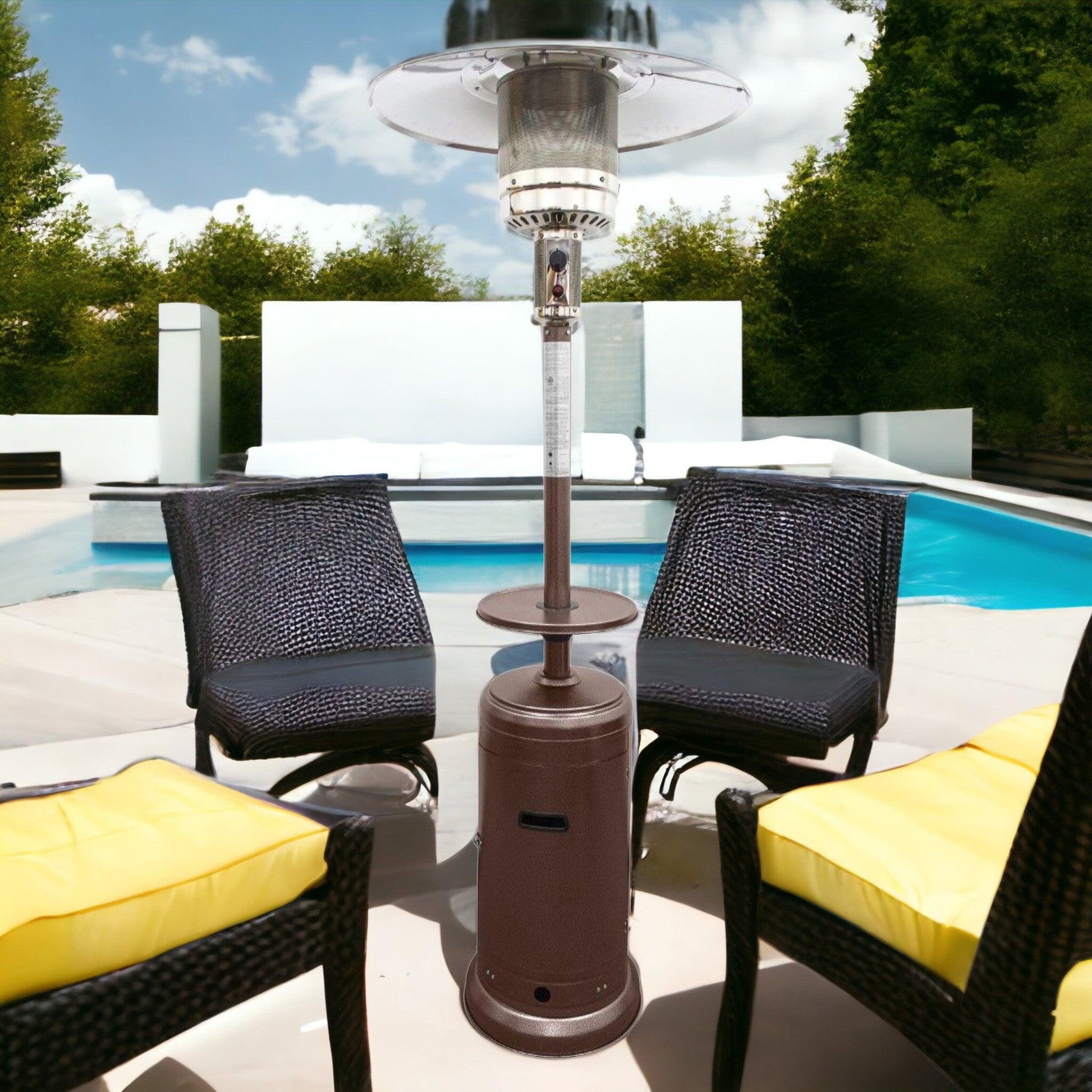 48000 BTU Bronze Steel Propane Cylindrical Pole Standing Patio Heater - FurniFindUSA